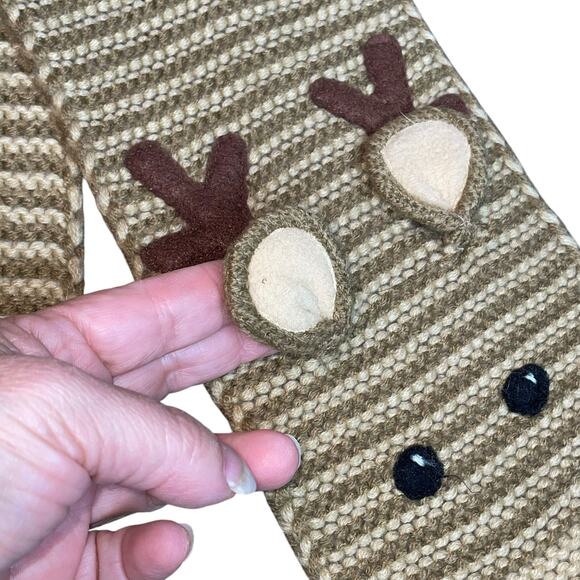 Mud Pie Knit Scarf Sz 3T+ Reindeer Winter Christmas Holiday Girls Kids Brown 40" - Picture 7 of 12